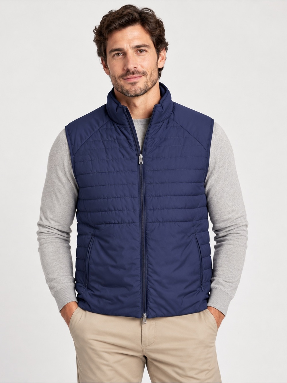 NWT Daniel Cremieux Reversible Quilted Puffer Vest Navy Blue Full Zip Sz L